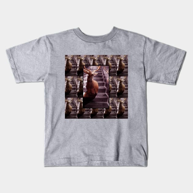 Deer on an escalator Kids T-Shirt by Edofest